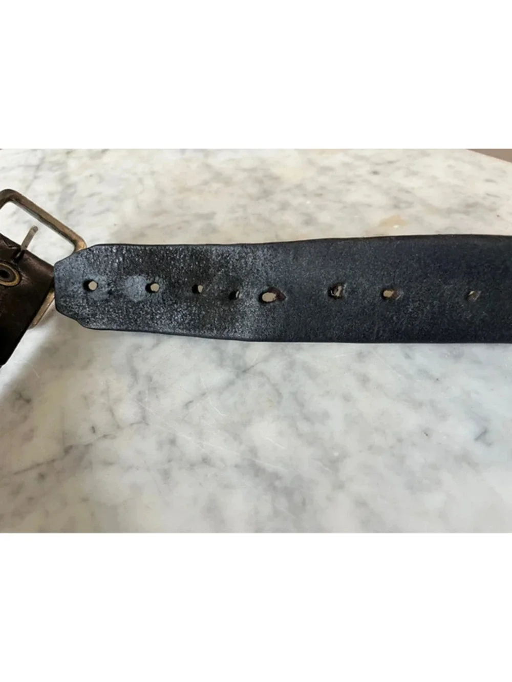 Calvin Klein Jeans Unisex Black Leather Belt Metal Logo Buckle Vintage small